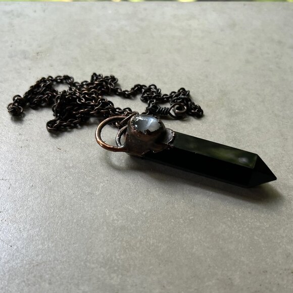 Black Obsidian & Gray Moonstone Pendant Necklace by Query Eve - Picture 4 of 6